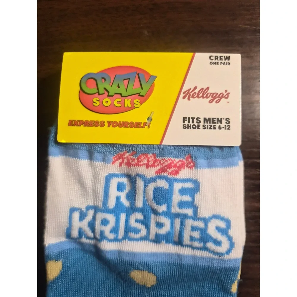 Kellogg's Rice Krispies Crazy Socks Mens Blue White Striped Crew Socks Size 6-12